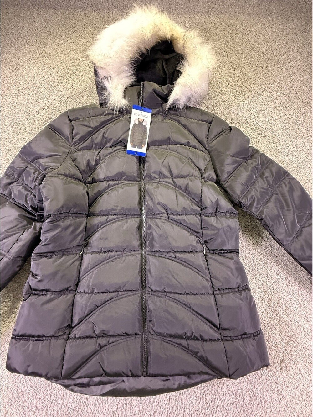 NWT Nautica Women's Puffer Jacket Hooded Black Size XL